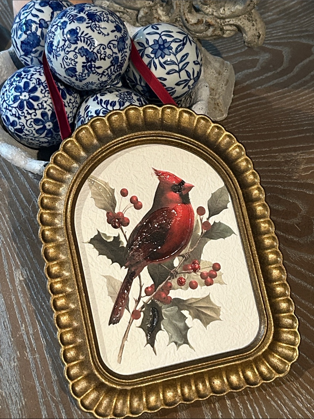 NEW! Vintage Inspired Shabby Chic Framed Christmas Holiday Cardinal Song Bird